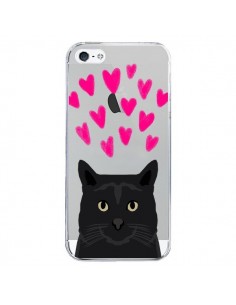 Coque iPhone 5/5S et SE Chat Noir Coeurs Transparente -...