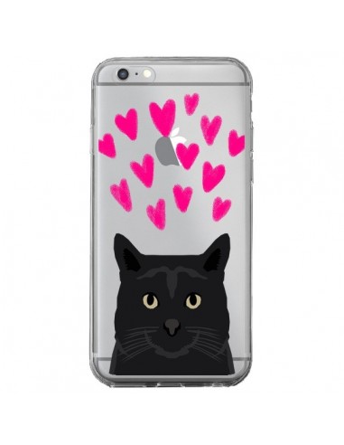 Coque iPhone 6 Plus et 6S Plus Chat Noir Coeurs Transparente - Pet Friendly
