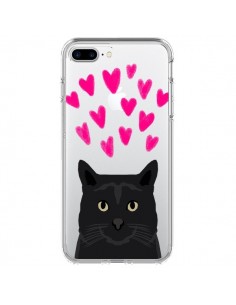 Coque iPhone 7 Plus et 8 Plus Chat Noir Coeurs...