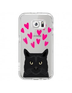 Coque Chat Noir Coeurs Transparente pour Samsung Galaxy...