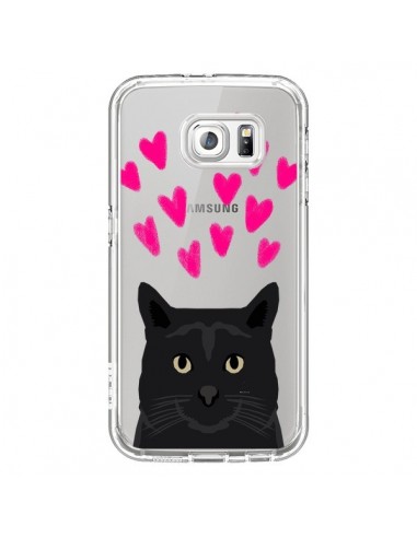 Coque Chat Noir Coeurs Transparente pour Samsung Galaxy S6 - Pet Friendly
