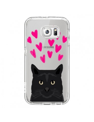 Coque Chat Noir Coeurs Transparente pour Samsung Galaxy S6 - Pet Friendly