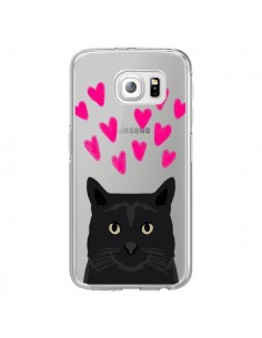 Coque Chat Noir Coeurs Transparente pour Samsung Galaxy...
