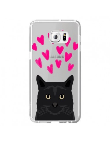 Coque Chat Noir Coeurs Transparente pour Samsung Galaxy S6 Edge Plus - Pet Friendly