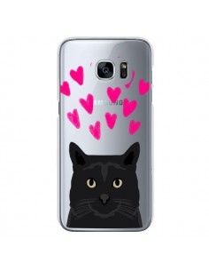 Coque Chat Noir Coeurs Transparente pour Samsung Galaxy...