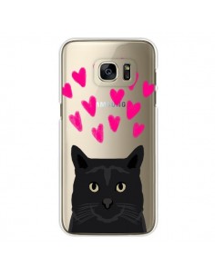 Coque Chat Noir Coeurs Transparente pour Samsung Galaxy...