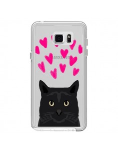 Coque Chat Noir Coeurs Transparente pour Samsung Galaxy...