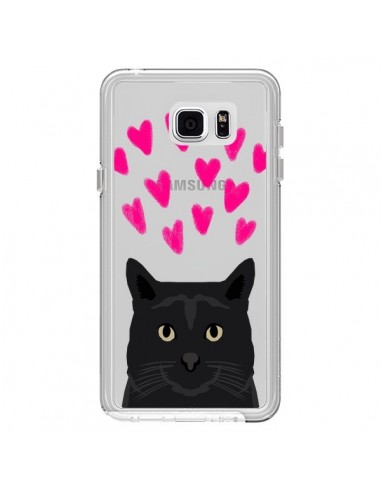 Coque Chat Noir Coeurs Transparente pour Samsung Galaxy Note 5 - Pet Friendly