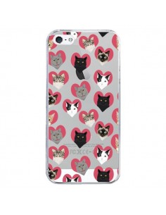 Coque iPhone 5/5S et SE Chats Coeurs Transparente - Pet...
