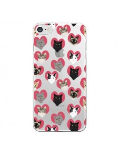 Coque iPhone 7/8 et SE 2020 Chats Coeurs Transparente -...