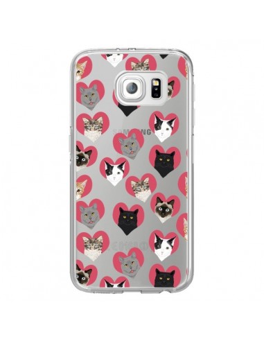 Coque Chats Coeurs Transparente pour Samsung Galaxy S6 Edge - Pet Friendly