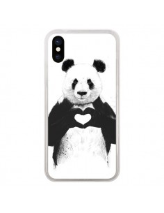 Coque iPhone X et XS Panda Amour All you need is love -...