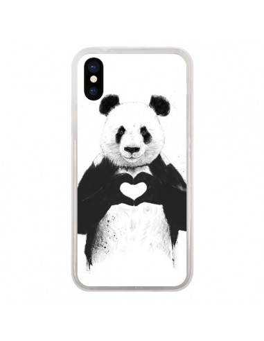 Coque iPhone X et XS Panda Amour All you need is love - Balazs Solti