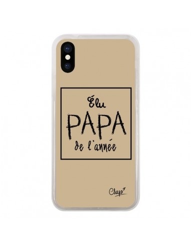 Coque iPhone X et XS Elu Papa de l'Année Beige - Chapo