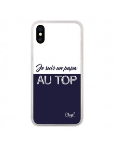 Coque iPhone X et XS Je suis un Papa au Top Bleu Marine -...