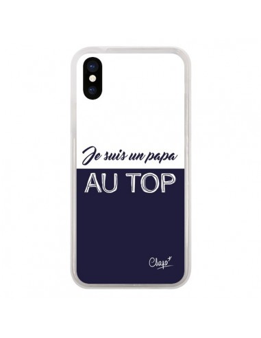 Coque iPhone X et XS Je suis un Papa au Top Bleu Marine - Chapo