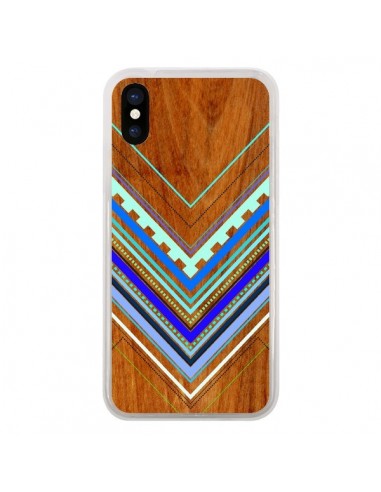 Coque iPhone X et XS Azteque Arbutus Blue Bois Aztec Tribal - Jenny Mhairi