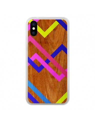 Coque iPhone X et XS Pink Yellow Wooden Bois Azteque Aztec Tribal - Jenny Mhairi