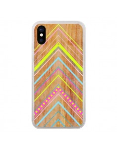 Coque iPhone X et XS Wooden Chevron Pink Bois Azteque...