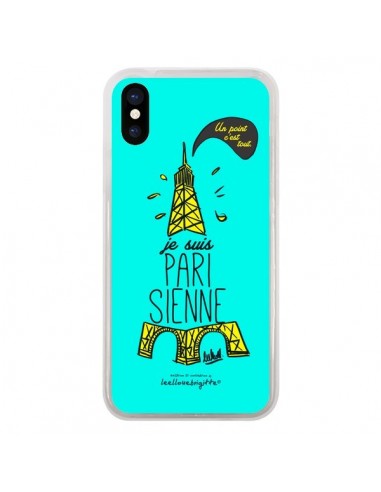 Coque iPhone X et XS Je suis Parisienne La Tour Eiffel Bleu - Leellouebrigitte