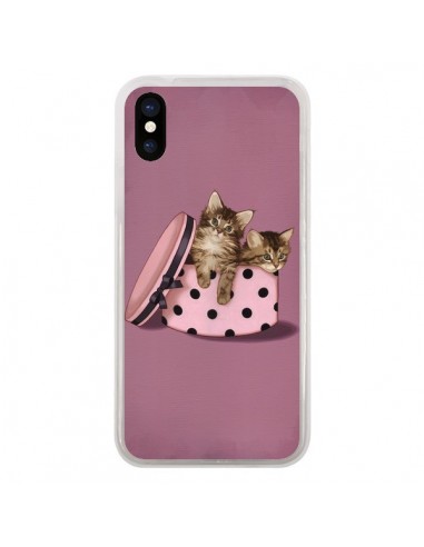 Coque iPhone X et XS Chaton Chat Kitten Boite Pois - Maryline Cazenave