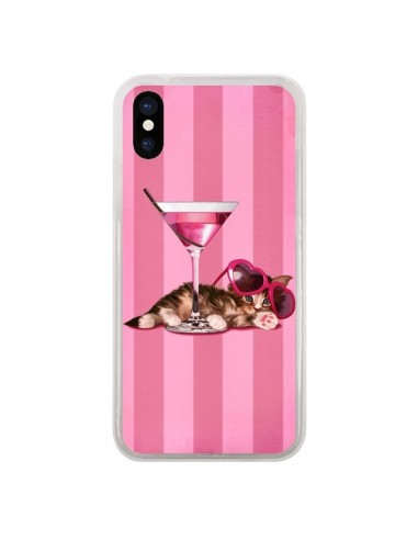 Coque iPhone X et XS Chaton Chat Kitten Cocktail Lunettes Coeur - Maryline Cazenave