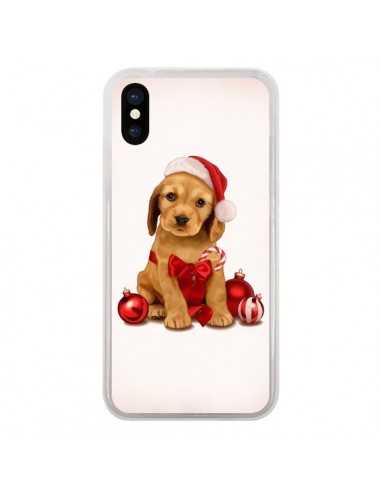 Coque iPhone X et XS Chien Dog Pere Noel Christmas Boules Sapin - Maryline Cazenave