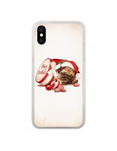 Coque iPhone X et XS Chien Dog Pere Noel Christmas Boite - Maryline Cazenave