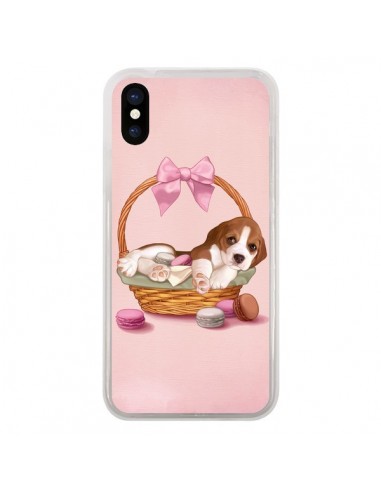 Coque iPhone X et XS Chien Dog Panier Noeud Papillon Macarons - Maryline Cazenave