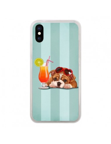 Coque iPhone X et XS Chien Dog Cocktail Lunettes Coeur - Maryline Cazenave