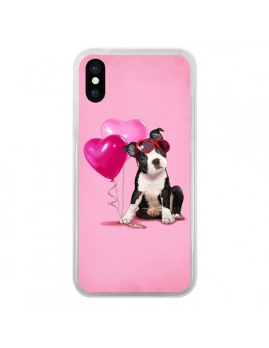 Coque iPhone X et XS Chien Dog Ballon Lunettes Coeur Rose - Maryline Cazenave