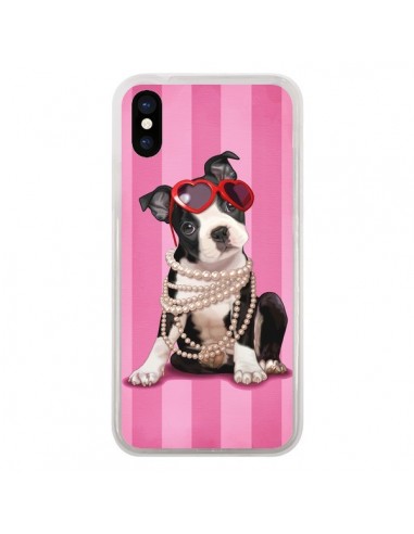 Coque iPhone X et XS Chien Dog Fashion Collier Perles Lunettes Coeur - Maryline Cazenave