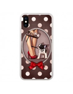 Coque iPhone X et XS Lady Jambes Chien Dog Pois Noeud...