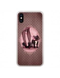Coque iPhone X et XS Lady Jambes Chien Dog Rose Pois Noir...