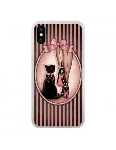 Coque iPhone X et XS Lady Chat Noeud Papillon Pois Chaussures - Maryline Cazenave