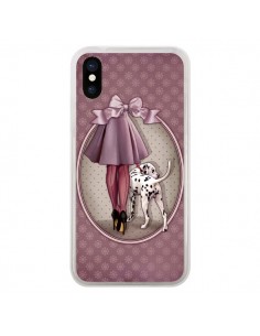 Coque iPhone X et XS Lady Chien Dog Dalmatien Robe Pois -...