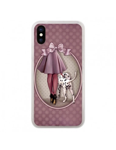 Coque iPhone X et XS Lady Chien Dog Dalmatien Robe Pois - Maryline Cazenave