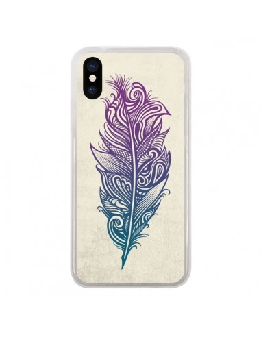 Coque iPhone X et XS Feather Plume Arc En Ciel - Rachel Caldwell