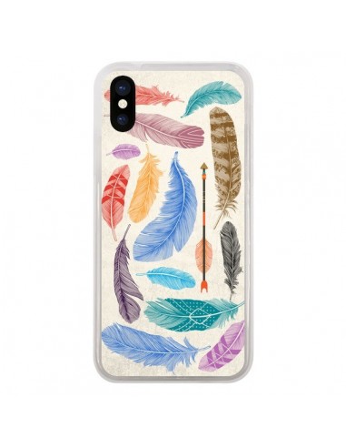 Coque iPhone X et XS Feather Plumes Multicolores - Rachel Caldwell