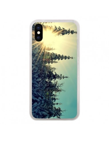 Coque iPhone X et XS Hiver Paysage Neige Montagnes Sapins Ski - R Delean