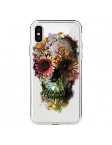 Coque iPhone X et XS Skull Flower Tête de Mort Transparente - Ali Gulec