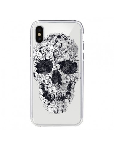 Coque iPhone X et XS Doodle Skull Dessin Tête de Mort Transparente - Ali Gulec