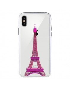 Coque iPhone X et XS Tour Eiffel Rose Paris Transparente...