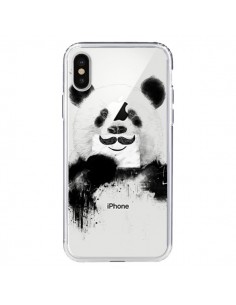 Coque iPhone X et XS Funny Panda Moustache Transparente -...
