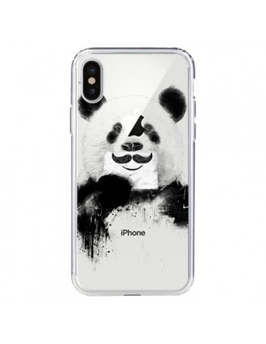 Coque iPhone X et XS Funny Panda Moustache Transparente - Balazs Solti