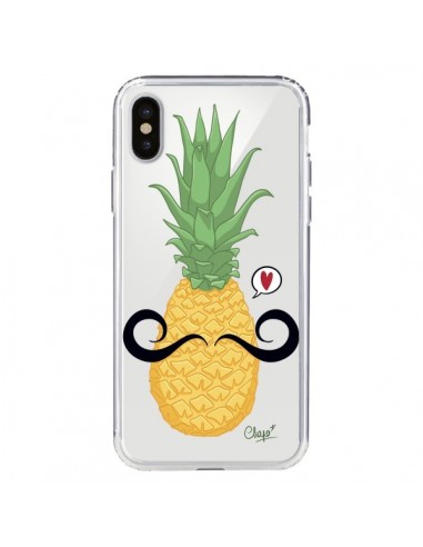 Coque iPhone X et XS Ananas Moustache Transparente - Chapo