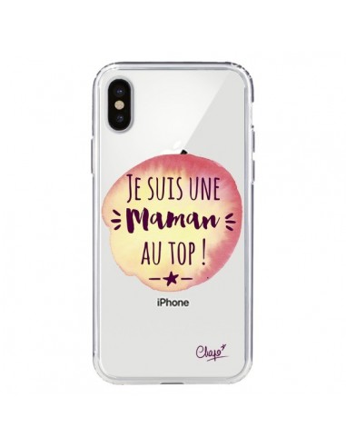 Coque iPhone X et XS Je suis une Maman au Top Orange Transparente - Chapo