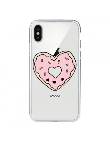 Coque iPhone X et XS Donuts Heart Coeur Rose Transparente - Claudia Ramos