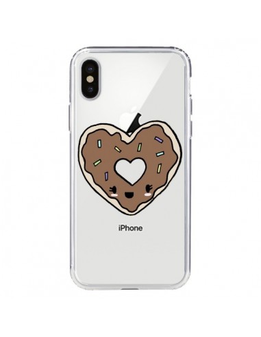 Coque iPhone X et XS Donuts Heart Coeur Chocolat Transparente - Claudia Ramos