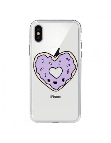Coque iPhone X et XS Donuts Heart Coeur Violet Transparente - Claudia Ramos